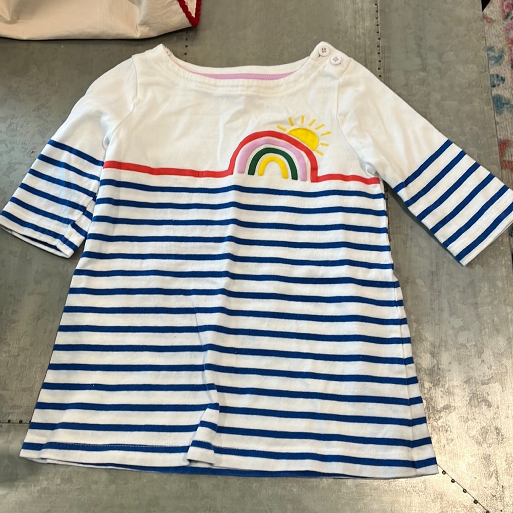 Mini Boden, rainbow blue/white striped tunic/shirt. Size 2-3